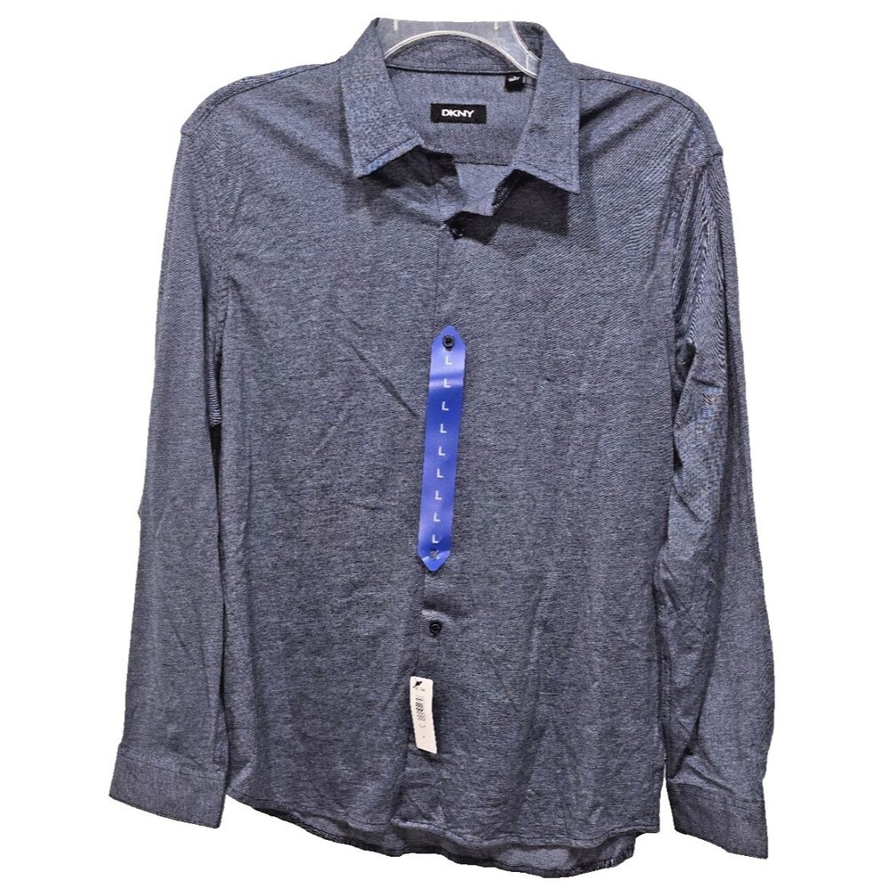 DKNY Collared Button Up Heather Blue L/S Sport Shirt Sz Large L NWT Mens